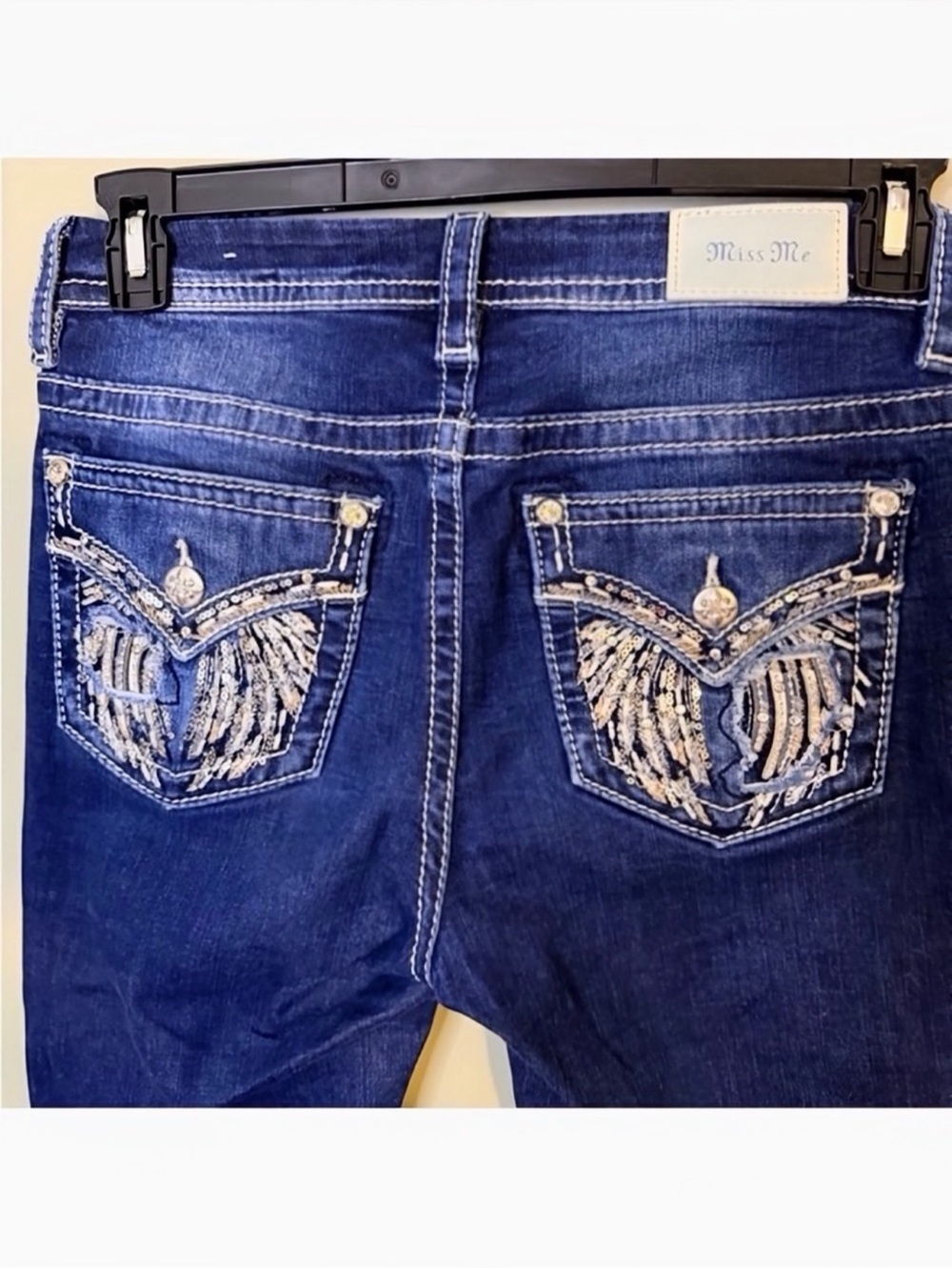 Gorgeous Miss Me Curvy Skinny Jeans With Wing Embellished Pockets 30” Inseam